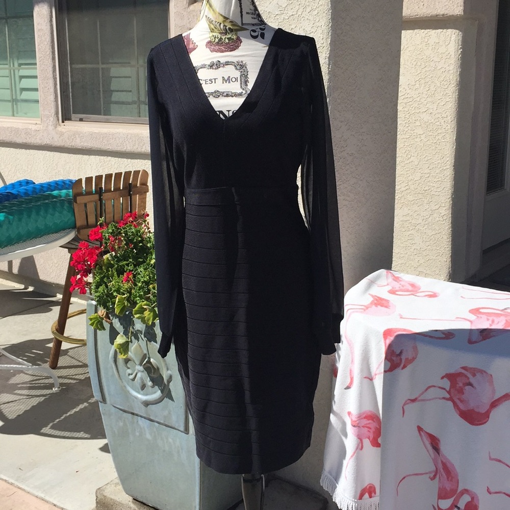 Venus Black Banded V-Neck Dress